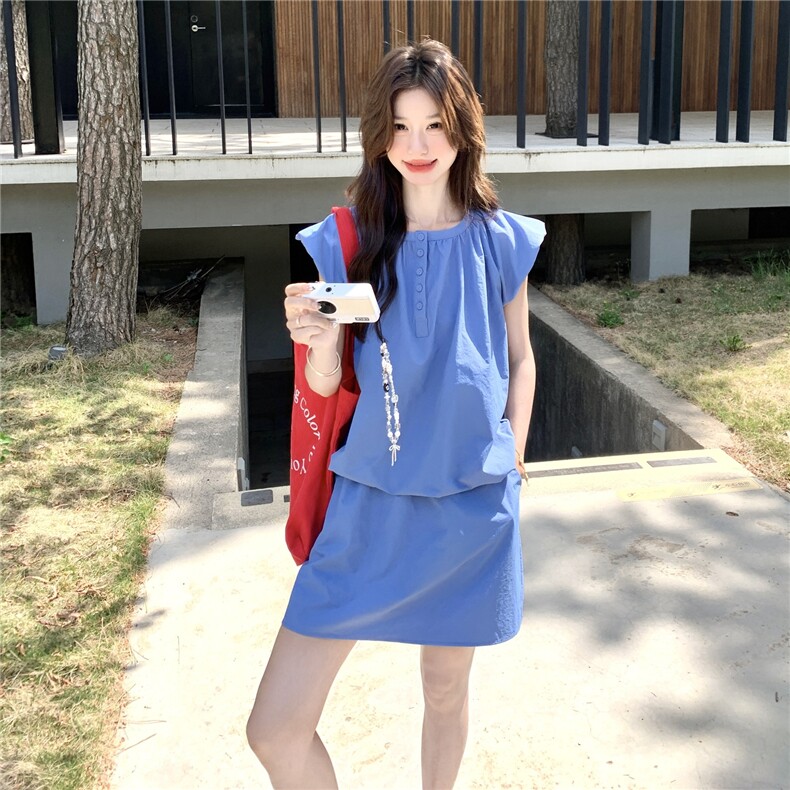 现货夏装新款时尚百搭花苞袖上衣＋短裙两件套2C135-8867P135L208,女装套装/套裙,2C135