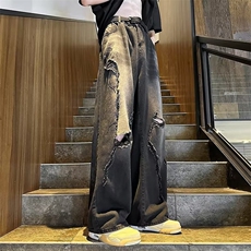 美式牛仔裤男韩版潮流破洞水洗做旧痞帅2023夏季ins长裤RK407-P45，男装牛仔裤，星座412-3