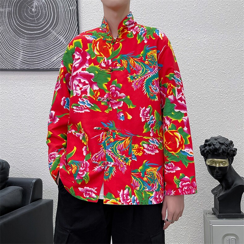 PK01秋新男士唐装东北大花民族风风港风牡丹大花盘扣汉服男装,男装夹克,星座115A(原星座507）