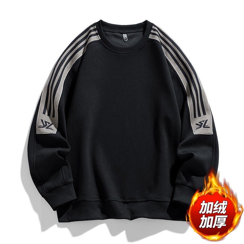 2XL-9XL 冬季加绒加厚胖子圆领拼接卫衣男图片