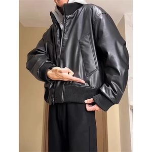 美式高街皮衣棉服cleanfit短宽廓形夹棉立领机车外套M0602-P90
