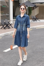 早秋复古牛仔连衣裙女2024年春秋季新款休闲减龄小个子收腰大摆裙，女装连衣裙，秋水欣儿