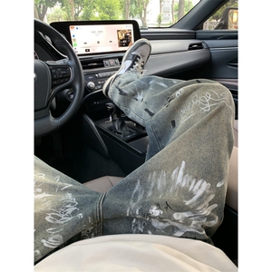 【有货】涂鸦牛仔裤男夏季美式复古vibe裤子高街直筒T1732LL特P48图片