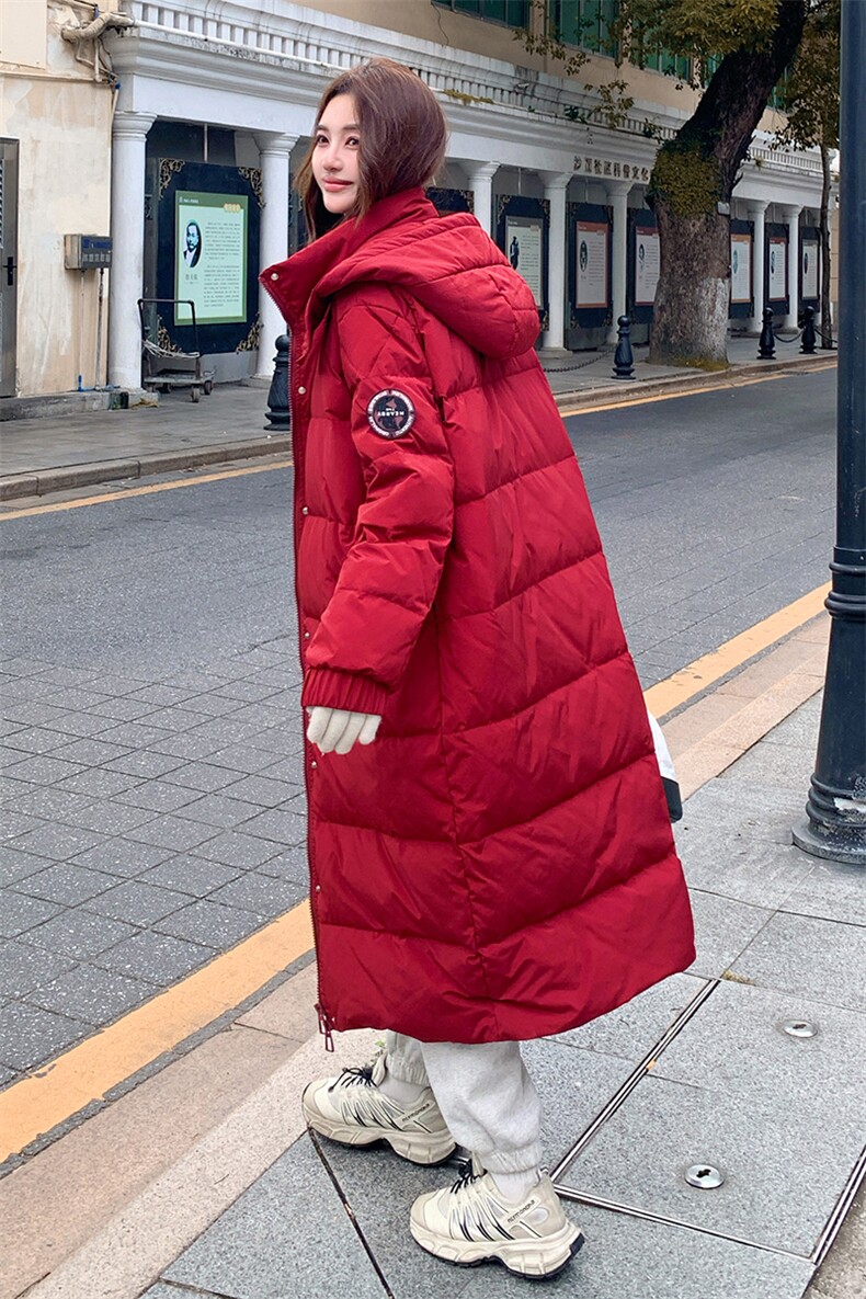 羽绒服女25年冬季新款长款过膝加长加厚保暖外套通勤,女装羽绒服,鑫源服饰