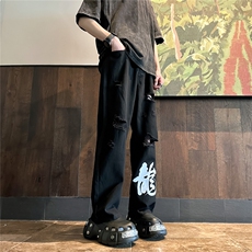 k1079-p55-控78M-5XL现货oversizecleanfit风黄泥牛仔裤破洞，男装牛仔裤，星座116