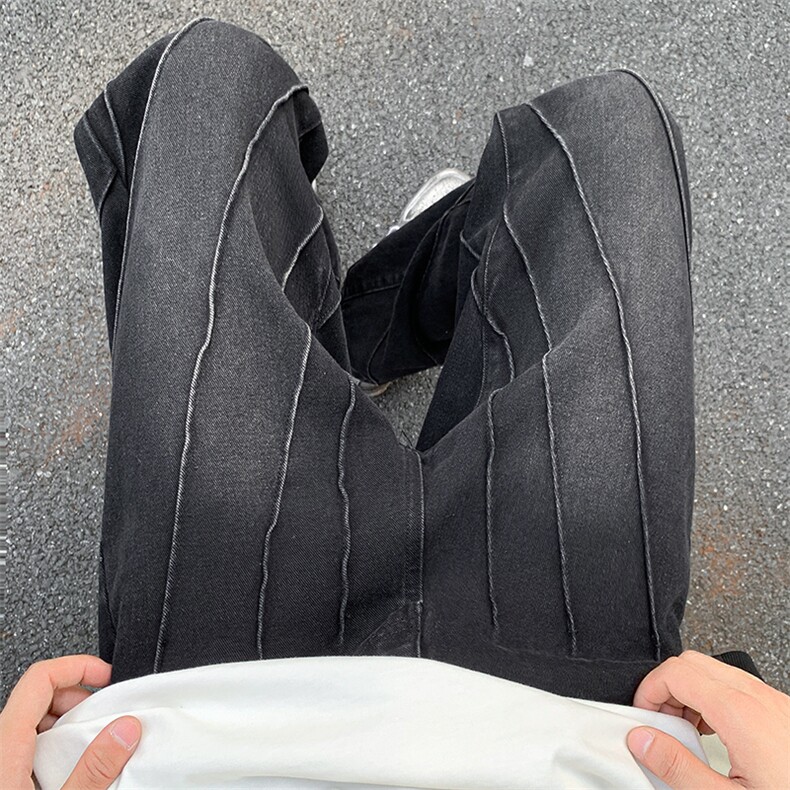 B221美式ins高街暗黑小众个性设计直筒牛仔裤LK23144-P65控88,男装牛仔裤,电商B221