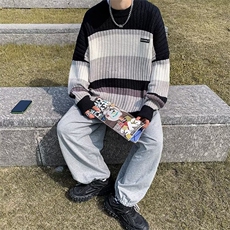 2022港风文艺撞色毛衣男春秋宽松潮流针织衫复古百搭上衣，男装针织衫/毛衣，星座716-4