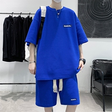 套装！夏季华夫格套装男T恤短裤两件套大码港风HDX323+HD323-P50，男装T恤，电商B371