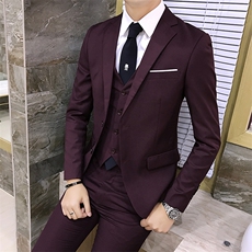 两粒扣男装西服套装纯色白条西装三件套纯色职业商务1012-W6294，男装西服套装，星座1012
