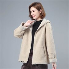 2021秋冬新款皮毛一体宽松显瘦休闲外套，女装毛呢外套，叶笙衣