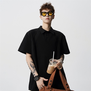 wassup happy美式POLO衫短袖t恤男夏季潮流重磅青少年拼接上衣服图片