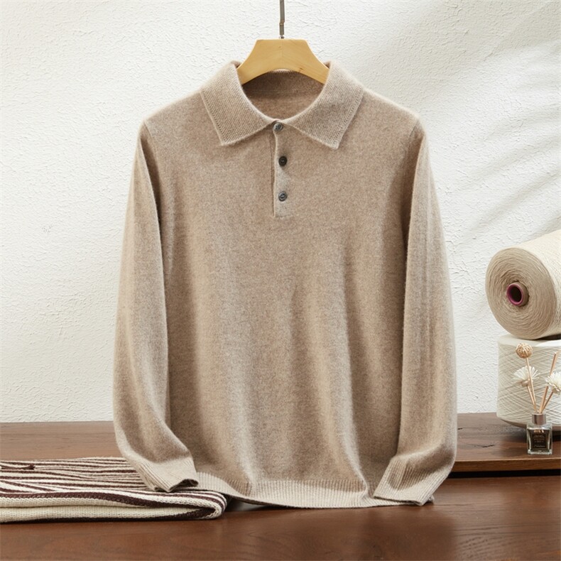 2024秋冬新款山羊绒男士经典POLO领羊绒衫男装，男装羊绒套衫，镁纯羊绒