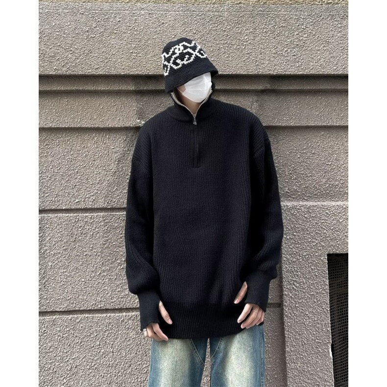 日系ins复古半拉链毛衣男冬季潮牌简约宽松百搭纯色BM628-P58,男装针织衫/毛衣,星座1109-3