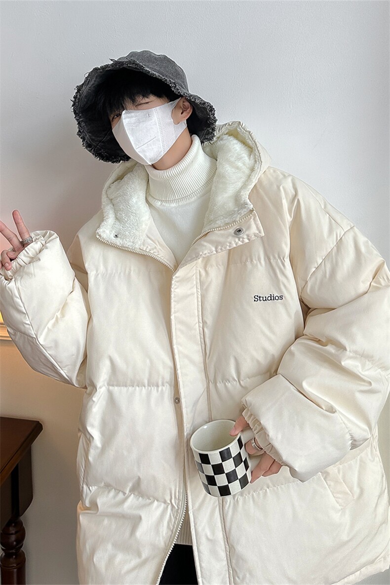 MY6139/P110冬季港风连帽刺绣羊羔毛棉衣男女大码面包服棉袄外套,男装棉衣,电商A141