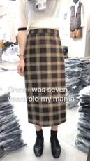 格子半身裙秋季韩版高腰开叉包臀两色厚，女装半身裙，LC裤子