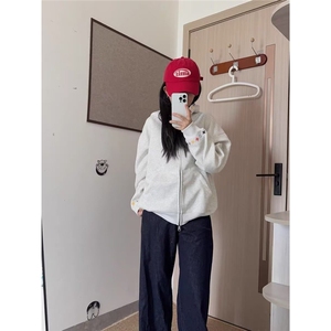 ins简约原宿流行时尚文艺刺绣双拉链华棉复合卫衣潮流慵懒新款图片