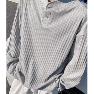秋季亨利衫长袖T恤男生内搭纯色上衣男华夫格衣服 TE06图片