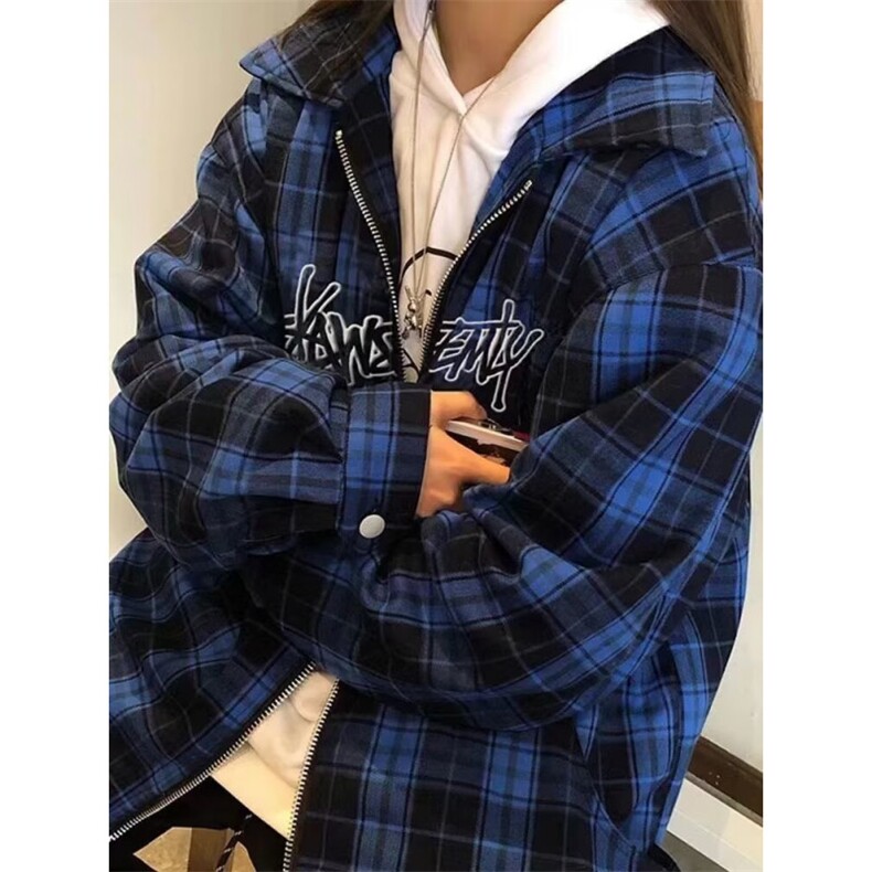潮流简约无品牌新款核爆炸经典美式大码长袖格子衬衫时尚原宿,男装衬衫,星座1018A