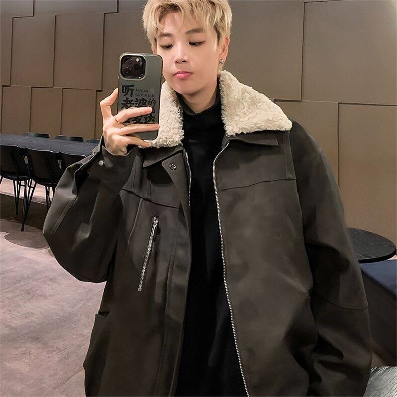 冬季复古毛领夹棉外套男加厚保暖美拉德皮衣机车服棉衣1622P99，男装皮衣，星座410-2