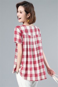 2021夏季新品纯棉衬衫女大格子时尚宽松大码上衣女图片