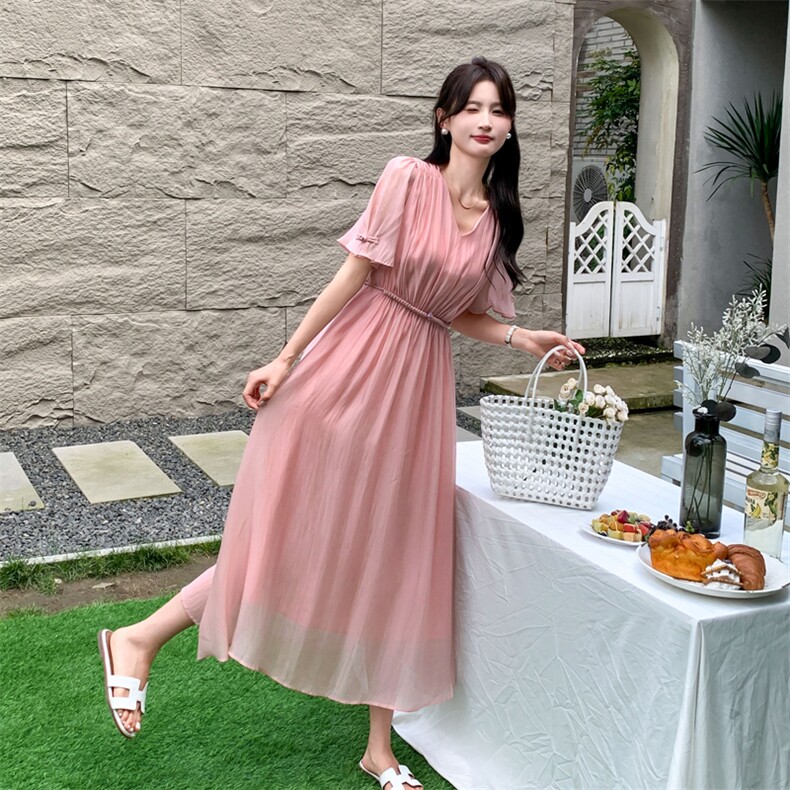 现货主推2024天丝棉连衣裙女高级感仙气精致收腰显瘦连衣裙,女装连衣裙,然然