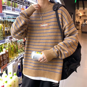 气质秋冬款条纹毛衣男生圆领套头港风小清新休闲针织衫M9902P30图片