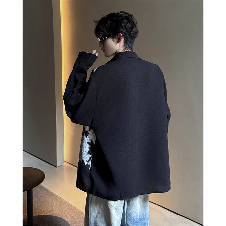 现货CS7131-P35特控60大码早秋拼接印花衬衫,男装衬衫,电商D232