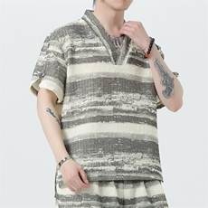2025春季新款风男装衬衣新中式金属盘扣水墨条纹衬衫C96-P60，男装衬衫，电商B277(原6028)