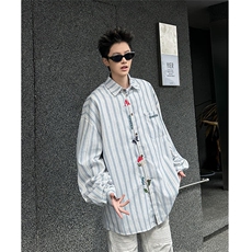 DP096-P40Colour美式潮牌条纹门襟刺绣长袖衬衫男女ins潮流衬衣，男装衬衫，电商C233