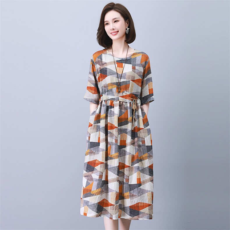 时尚宽松显瘦几何图案连衣裙,女装连衣裙,悦见她