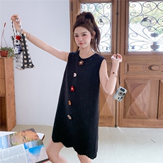 现货小花装饰无袖连衣裙2557P125K188，女装连衣裙，2C201