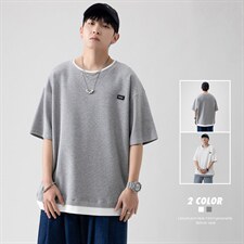 22年高品质新款纯棉短袖T恤假两件潮牌风美式街头风HT3602-P36，男装T恤，星座717