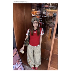 美式复古宽松弯刀工装裤男女高街休闲拖地阔腿印花cleanfit长裤，男装工装外套，星座601-1