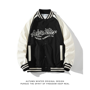 新款针织外套白底平铺美式复古棒球服男WT2409-P80控138图片