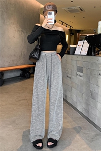 新款亮丝条纹阔腿裤女秋冬复古氛围慵懒小个子垂感针织休闲裤图片