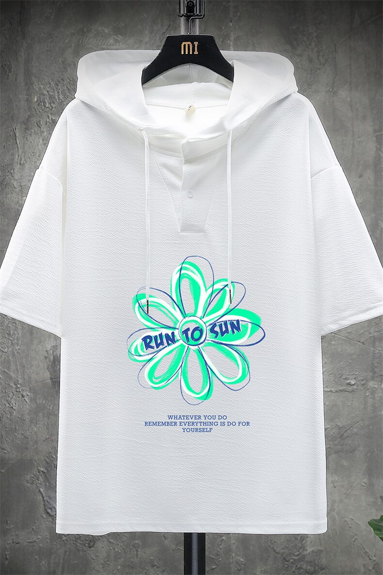 LD54170-P45连帽短袖t恤男大码胖子带帽五分袖中袖展架,男装T恤,电商A040A