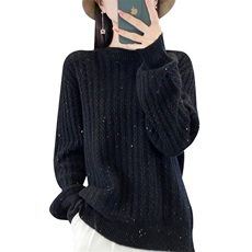 针织衫女圆领羊毛秋冬宽松短款毛衣长袖内搭打底衫，女装羊毛衫，忠诺羊绒