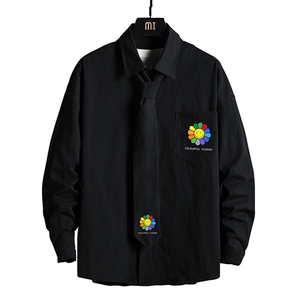 LC42101-P45痞帅领带长袖衬衫男士大码dk制服男jk衬衣男 网格挂拍图片