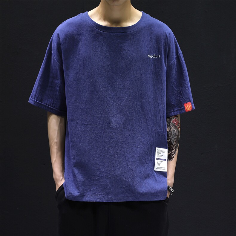 T215男士休闲大码棉麻亚麻夏季风T恤短袖胖高个男装青少年TEE,男装T恤,星座115A(原星座507）