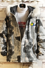 MC49101-P135大毛领迷彩棉衣男大码加厚棉服男棉袄子砖墙挂拍，男装棉衣，电商A040A