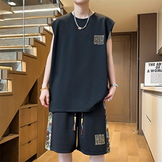 休闲运动套装潮流夏季刺绣五分裤套装男拼接背心A266-TZ1107-P43，男装牛仔裤，电商A266