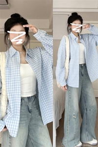 [网图]春季慵懒风格子衬衫外套休闲泡泡纱上衣 C61317-TP3568图片