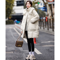 连帽中长款纯色羽绒服女冬季2023年新款休闲韩版大口袋设计感外套，女装羽绒服，辉之琳