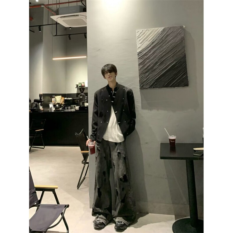 LX0826-P73新中式黑色廓形西服夹克男春秋季潮高级感西装外套,男装夹克,电商C233