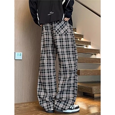 加绒加厚冬款男女休闲裤保暖格子褶皱宽松长裤HK6P40加绒P50，男装棉衣，星座1013-1