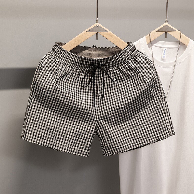 现货沙滩裤三分裤速干休闲运动裤格纹，女装休闲裤，电商A105