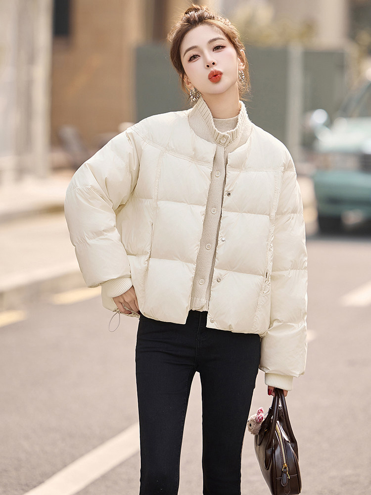 2024新款韩系针织拼接单排扣白鸭绒羽绒服女冬季新品加厚保暖外套,女装羽绒服,曼娅璐
