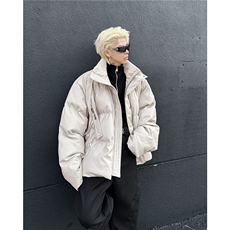 美式解构短款PU皮立领棉服外套男冬季潮牌加厚保暖羽绒面包服棉衣，男装棉衣，星座506