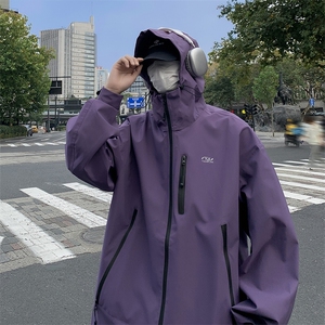 山系户外复古防水冲锋衣秋季新款连帽露营夹克外套男 W7963-P60图片