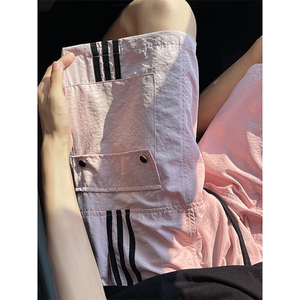 8XL-M三条杠工装短裤大码休闲运动中裤条纹冰丝五分裤DK1303/P48图片
